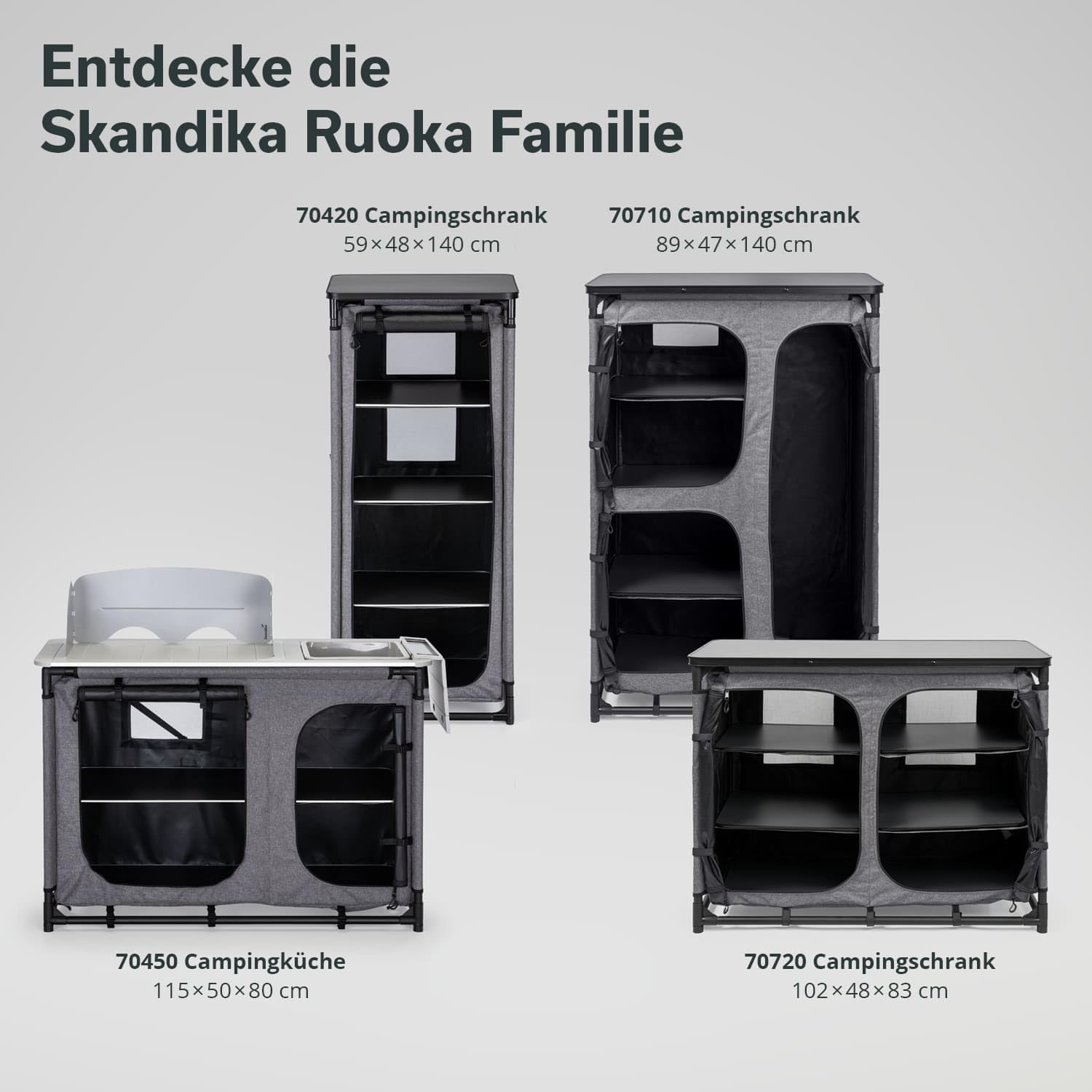 Skandika Ruoka Armoire de camping | Armoire haute, système d'emboîtement sans outils, 83 cm de haut, 6 compartiments avec étagères, sac de transport, cuisine de camping, charge maximale 50 kg