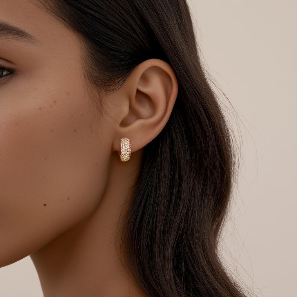 2ct Moissanite Hoop Earrings for Women Men, Vintage Hoops Earrings Brilliant Round Iced Out, D Color VVS1 18K Gold Plated 925 Sterling Silver Hypoallergenic, Lab Created Diamond Gift - Image 5