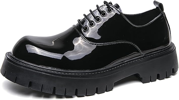 Men's Leather Lace Up Platform Oxfords Round Toe Chunky Heel Lug Sole Heightening Soft Bottom Derby Casual Shoes Classic Work Office Business Dress Shoes