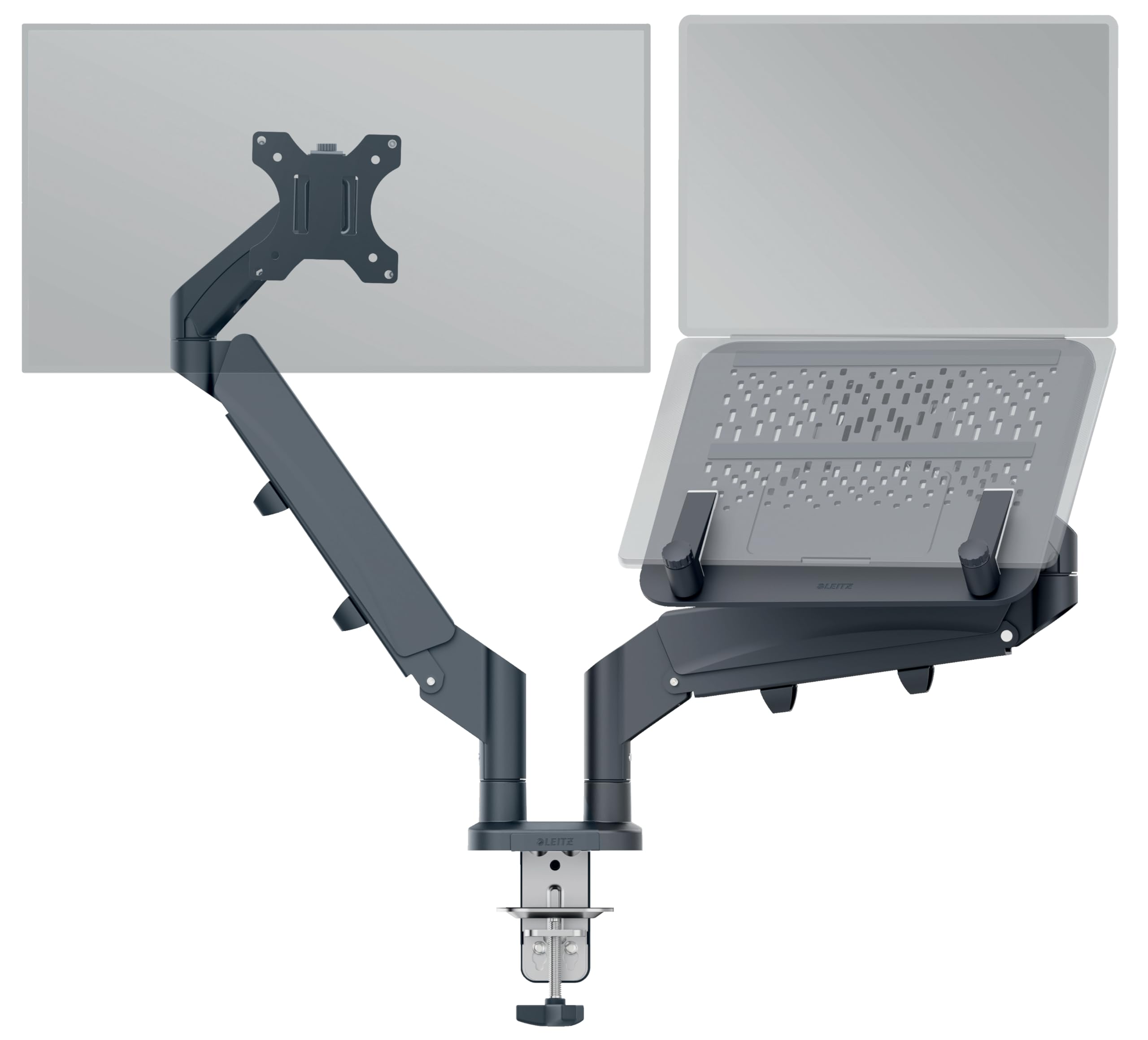 Leitz Ergo Braccio Doppio per Monitor e PC a molla, per Schermi fino a 32 " e ad un Peso di 9 kg, Salvaspazio ed Ergonomico, Grigio Scuro, 65380089