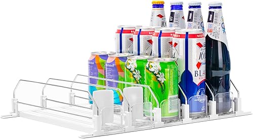 RULA Organizador de bebidas para refrigerador, dispensador de latas de soda autoempujable para mini refrigerador, ancho ajustable, empujador de
