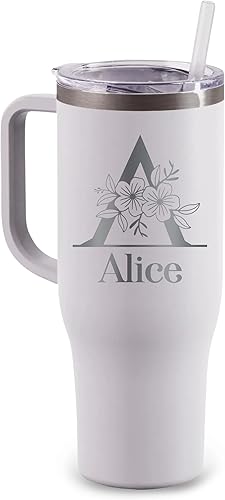 Miniatura 8 de Vaso personalizado de 40 onzas, doble pared, aislado al vacío, de acero inoxidable, con tapa y pajita, color blanco mate