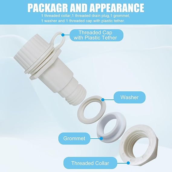 Cooler Replacement Threaded Drain Plug, Threaded Drain Plug with Plastic Tethered Cap for Ice Chest Update by Icelily