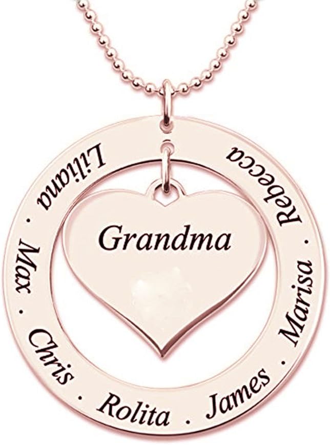 Personalized 925 Sterling Heart Family Necklace Custom Made with Any Names