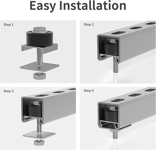 Miniatura 6 de Límite de ruedas de rodillos de carro, posicionamiento de ensamblaje de carro súper estable, diseño para uso con canales de puntal de 1-58 pulgadas