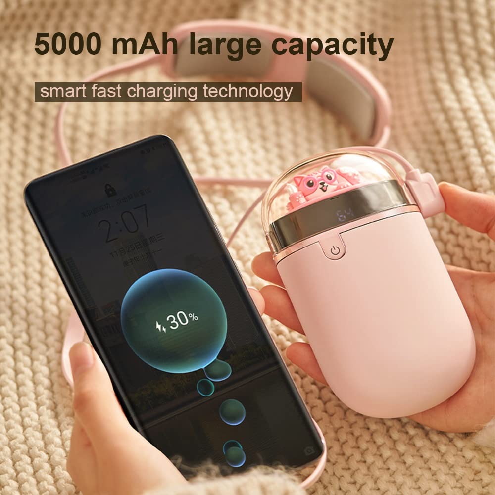 Nuovo scaldamani USB Ricaricabile con Cordino per Un Facile Trasporto, 5000 mA con Luce Notturna/Controllo della Temperatura a Due velocità/scaldamani a Doppia Faccia, Regalo Invernale