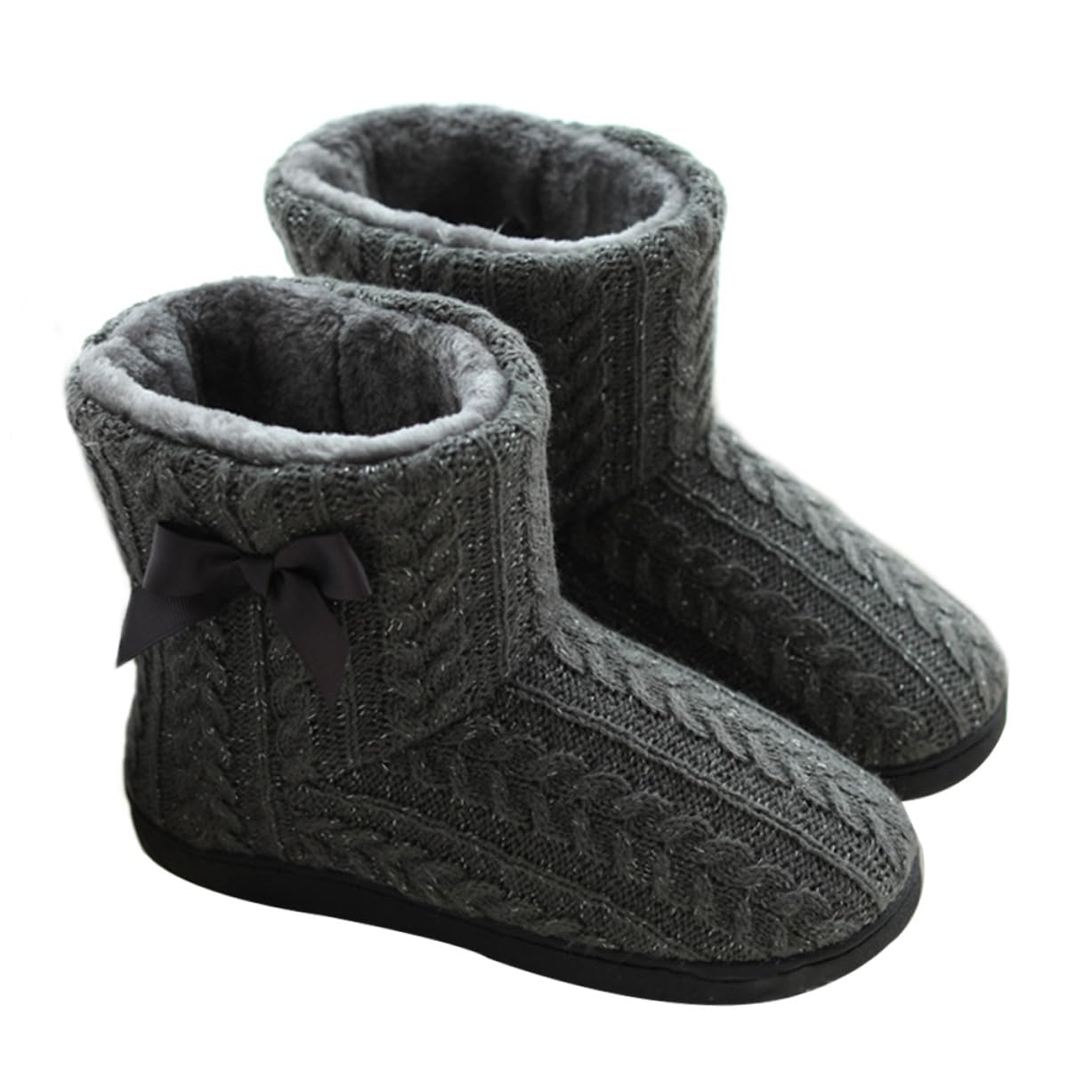 VALICLUD Botas de Invierno para Mujer de Punto y Caucho, Suela Gruesa Antideslizante, Cálidas y Cómodas para Casa, Uso Interior, Tallas 39-40, Color Gris