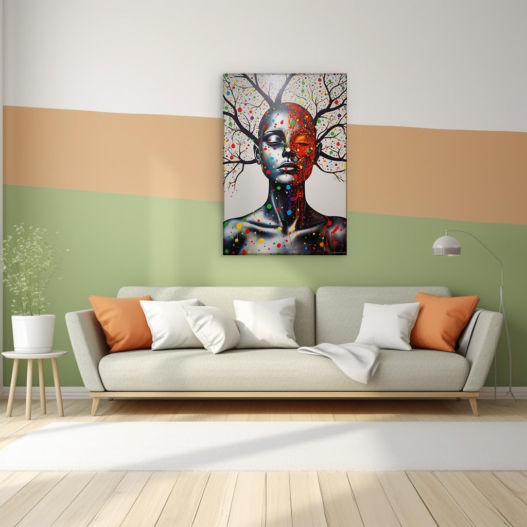 Canvas for Living room. Rooted in Abstraction: The Vivid Fusion of Woman and Nature in Modern Art, 27 x 18 inch Canvas Wall Art - Contemporary Masterpieces - Modern Home Decor
