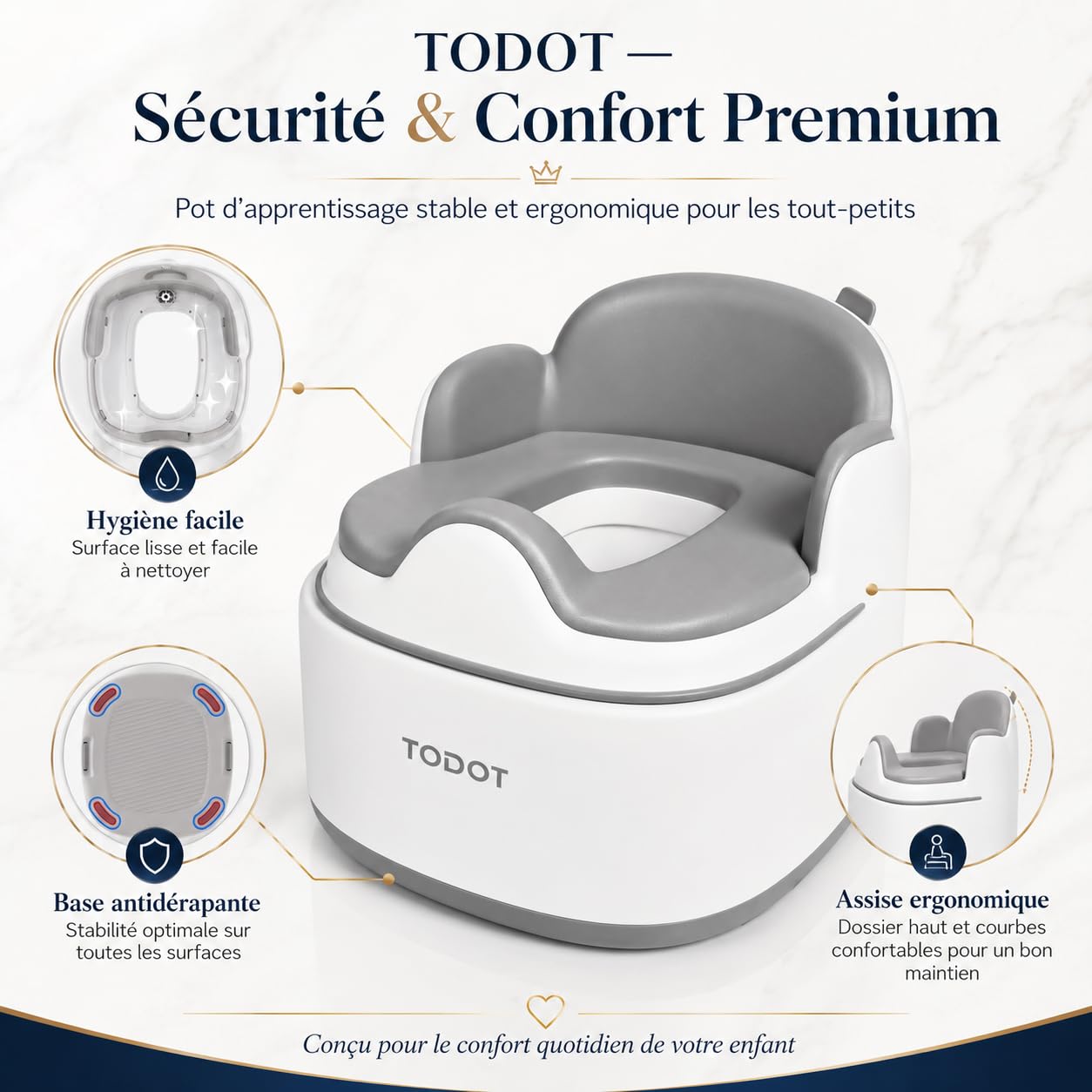 Pot Bébé Toilette 3 en 1, Potty Apprentissage De La Propreté, Pot Bébé + Réducteur WC + Marchepied Antidérapant, Multifonction pour Enfant Dès 12-36 Mois, Facilite Passage Couches aux Toilettes