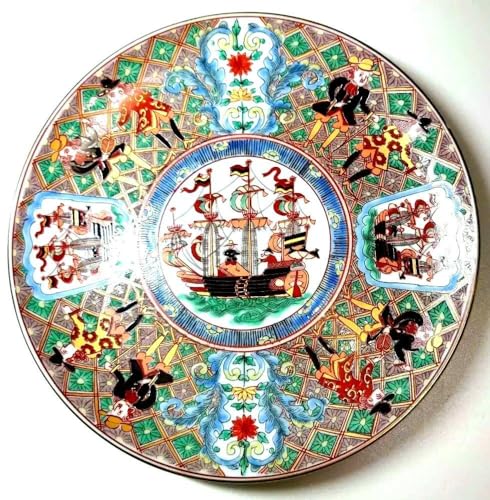 古伊万里写!! 秀峰窯『錦手南蛮人黒船文 飾り皿』有田焼 尺五皿 Amazon.co.jp: 古伊万里風 錦手南蛮人黒船文 飾皿 秀峰窯