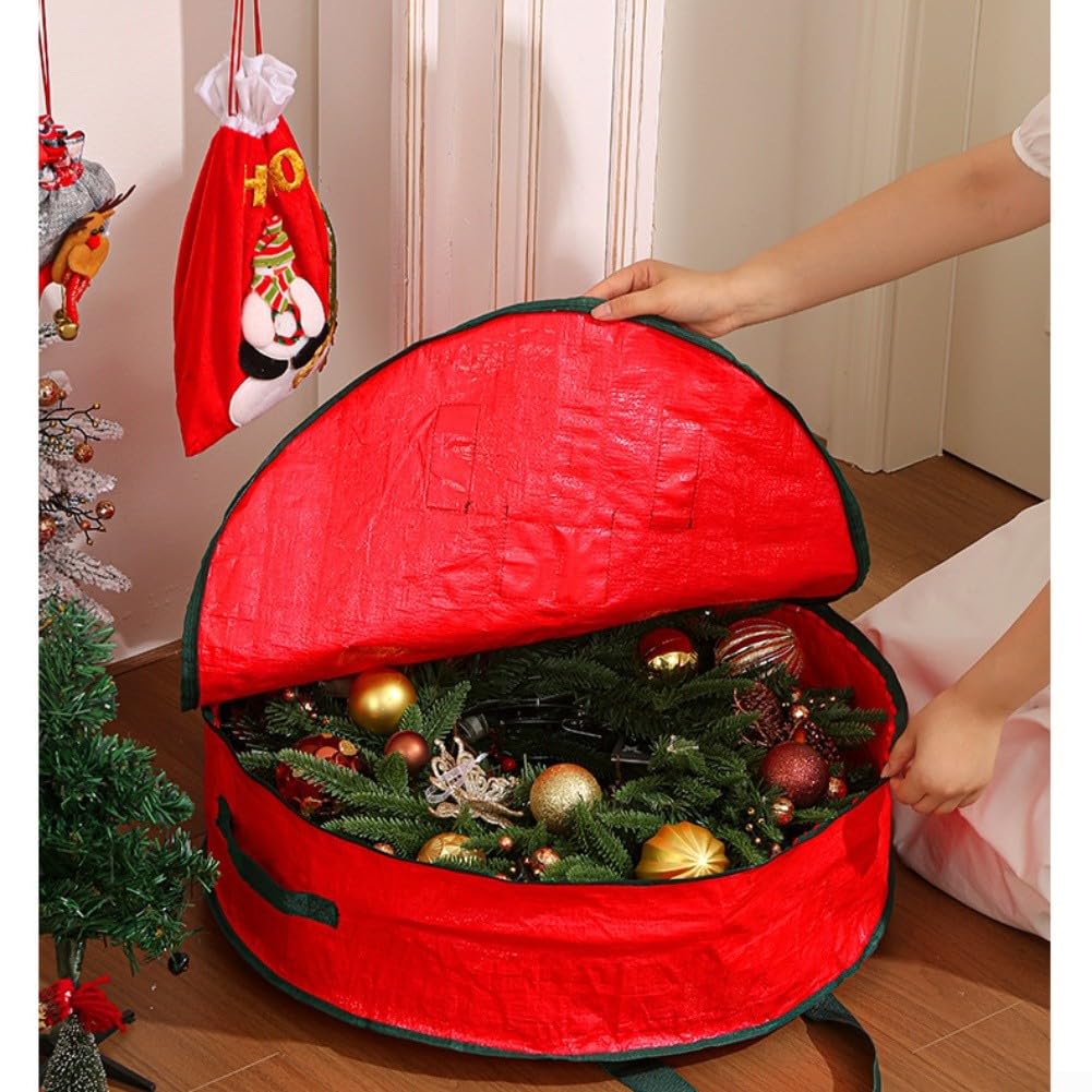 Bolsa de almacenamiento grande para coronas de Navidad, material de lona resistente con cremallera, contenedor protector resistente para coronas