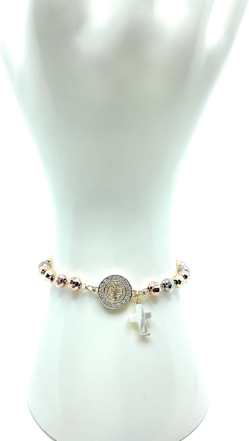 Saint Benedict Bracelet, St Benedict Bracelet for Women, Catholic Jewelry, Protection Jewelry, San Benito Pulseras, Saint Benedict Charms, Women Jewelry, Religious Bracelet, Religious Jewelry. - Image 4