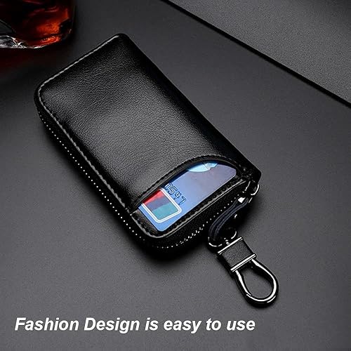 Miniatura 3 de Andy's Orchids Bolsa de cuero para llaves de automóvil, funda para llaves de coche con llavero, cartera protectora con 6 ganchos y llavero, cierre