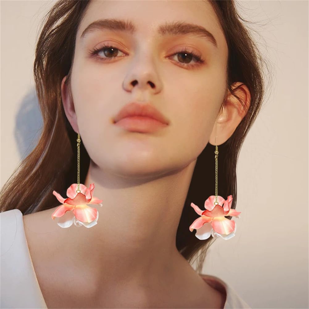 Handmade Boho Chic Fabric Tassel Flower Dangle Drop Earrings Unique Pearl Gold Chain Petal Flower Stud Earrings For Women - Image 5