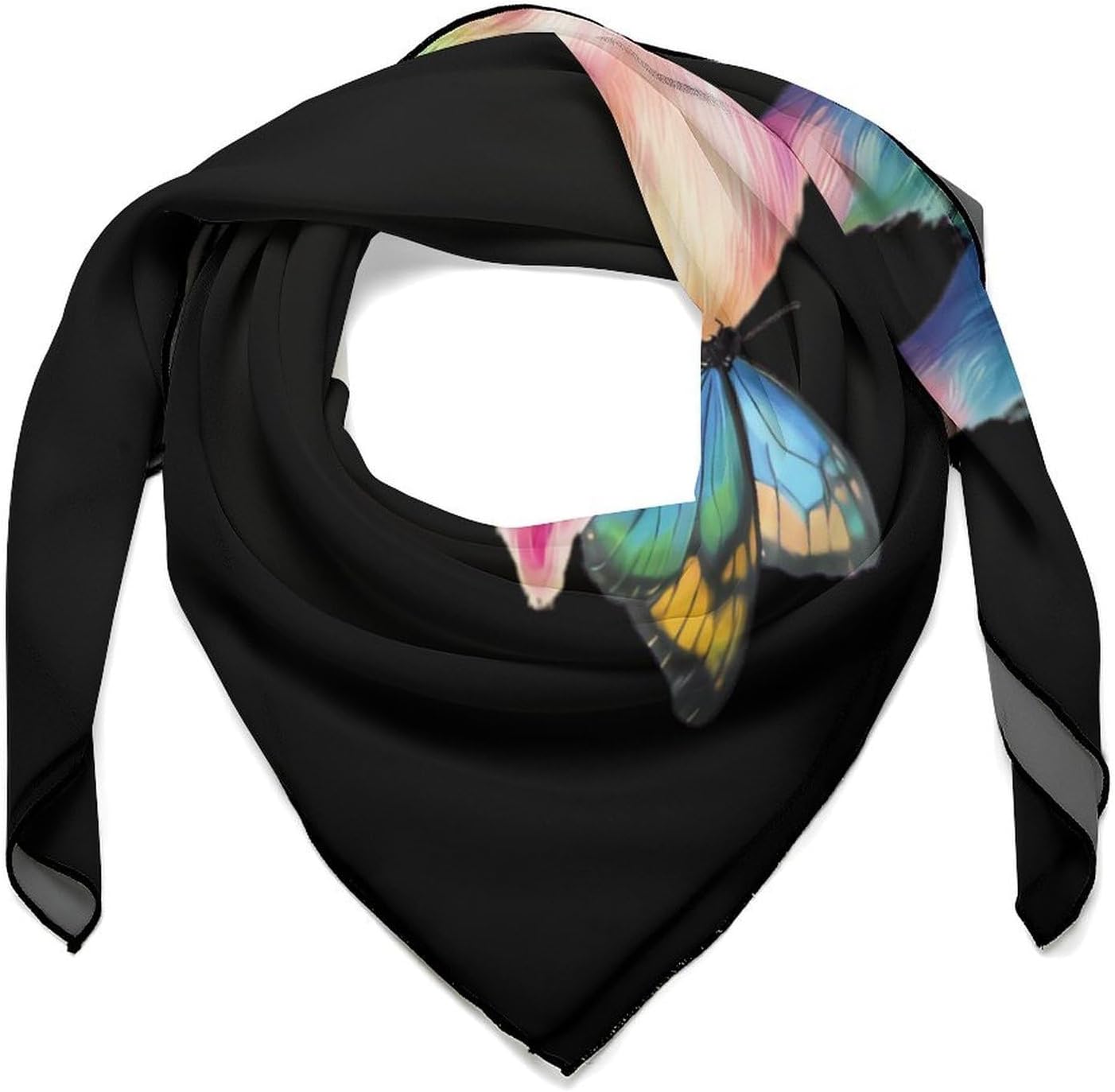 Colorful Pigs with Butterfly1 Like Silk Bandanas Womens Head Scarf 27 Inch Hair Scarves Funny Printed