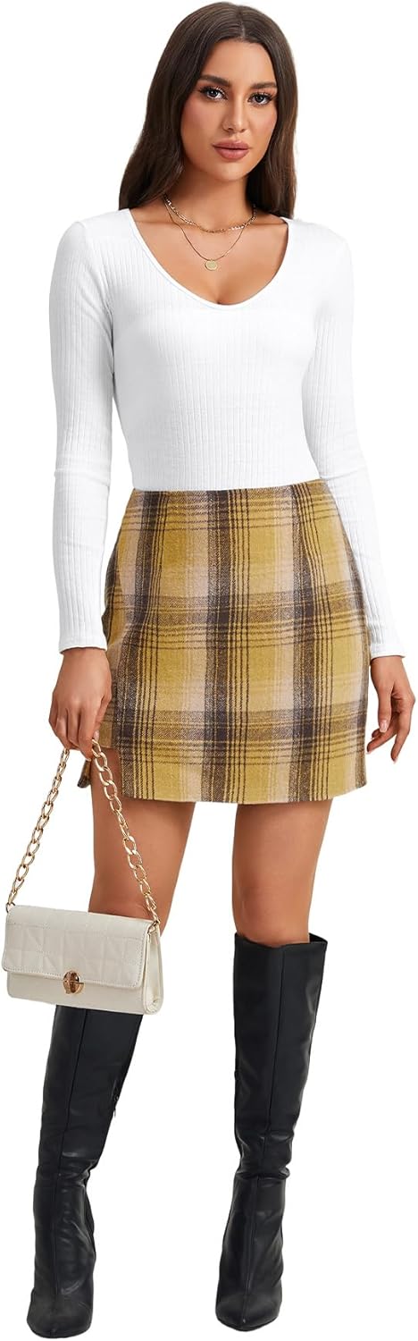 OPOIPIN Women's High Waisted Plaid Skirt Bodycon Zipper Pencil Mini Skirt - Image 6
