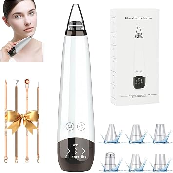 2025 Pore Vacuum, USB Rechargeable Blackhead Remover Vacuum,3 Levels Adjustable Pore Vacuum Blackhead Remover, with 6 Suction Power Probe,4 Golden Needle face Vacuum Pore Cleanser Kit-White
