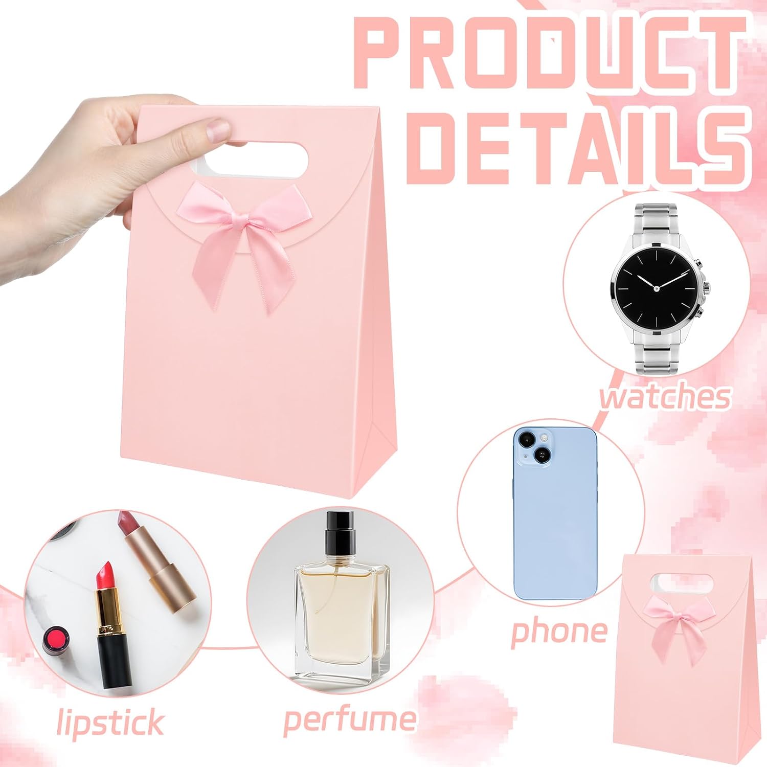 Noxglory 24 Pcs Pink Bow Gift Bags with Handles Flap Bow Gift Bag Cute Paper Goody Treat for Pink Party Birthday Favors Weddings Graduation Valentine's Day Weddings Supplies image 3