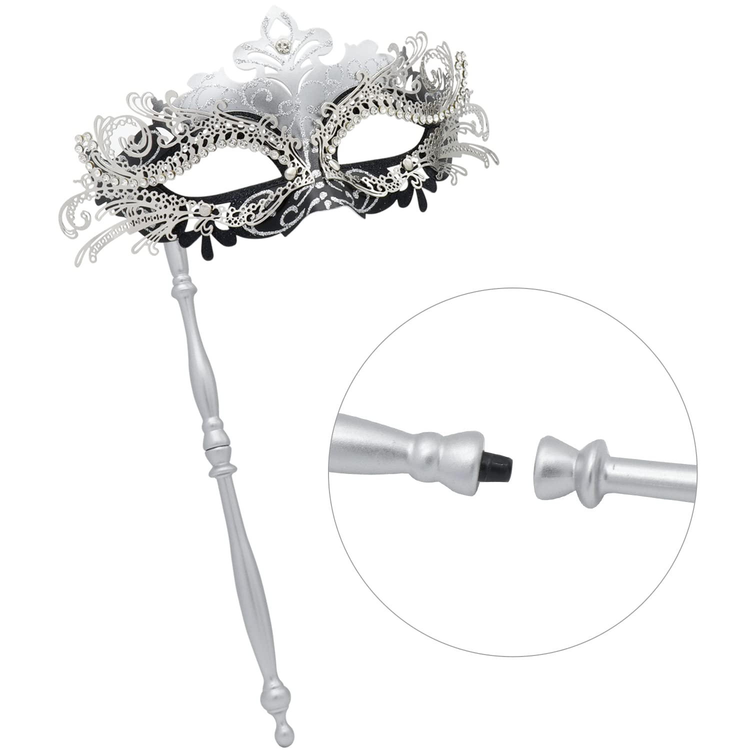 Coddsmz Couple Masquerade Mask with Holding Stick Venetian Halloween Costume Mask Mardi Gras Mask Cosplay Party Costume Mask - Image 4