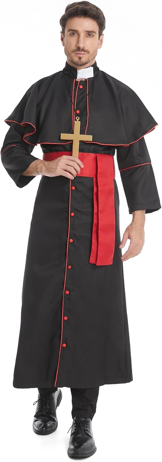 GRAJTCIN Mens Priest Costume Clergy Robe Praise Worship Robes Priest Outfit - Image 2