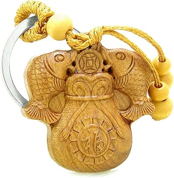 Magic Human Good Luck Charms - Fortune Fish Key Chain Fob - Feng Shui Lucky Charm Amulets - Sandal Wood Bag Accessories