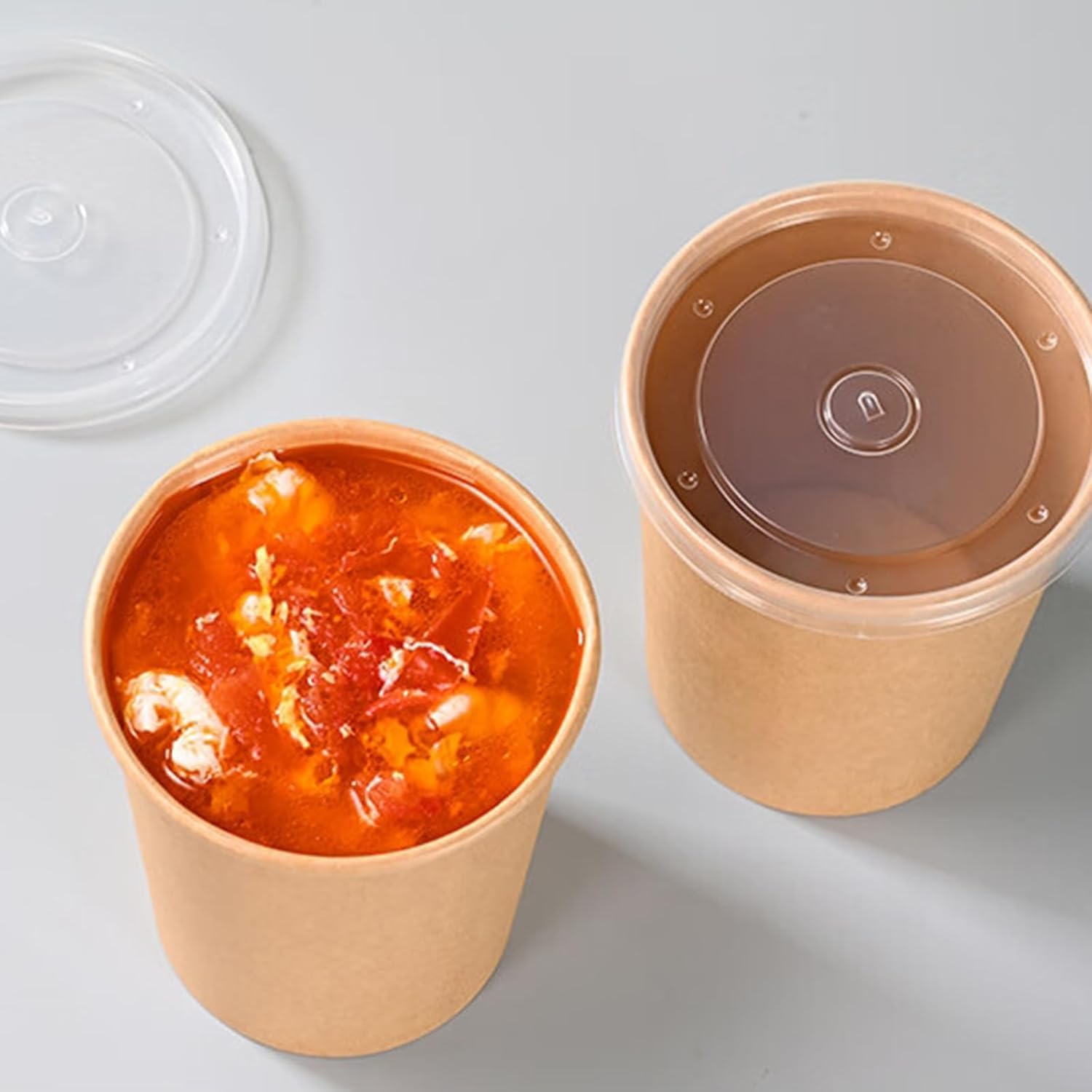 80 Pack Paper Soup Containers with Lids, 16 Oz To Go Hot Cold Soup Bowls, Disposable Ice Cream Kraft Paper Food Cups for Take Out Foods, Snack, Dessert