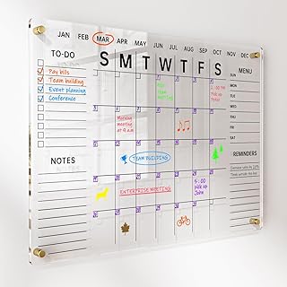Acrylic Wall Calendar with Dry Erase Surface | 28x20 Clear Monthly Planning Boar