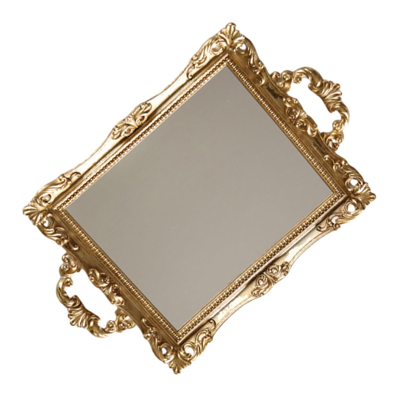 Centrotavola Moderno in Resina e Specchio Dorato, Vassoio Decorativo Piatto Stile Nordico Retrò per Esposizione Dolci e Frutta, per Matrimonio e Hotel
