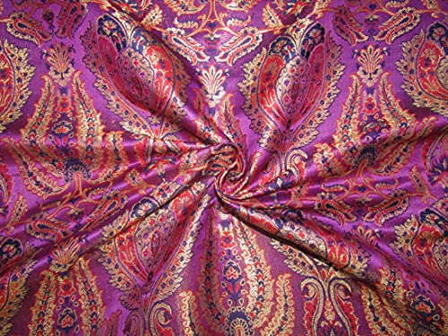 Brocart de soie lourde King KHAB tissu rouge bleu marine or BRO752 yard