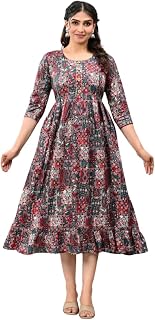 Women’s Cotton Floral Printed Maternity & Nursing Midi Dress | Feeding Zip Dress for Mothers | Comfortable Fit & Flare Pre... Price In India