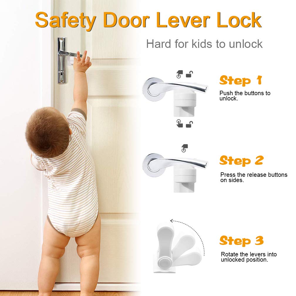 Confezione Da 4 Serrature Di Sicurezza A Leva Per Bambini E Animali - Autoadesive, Senza Trapano, Per Armadi E Cassetti, Colore Nero
