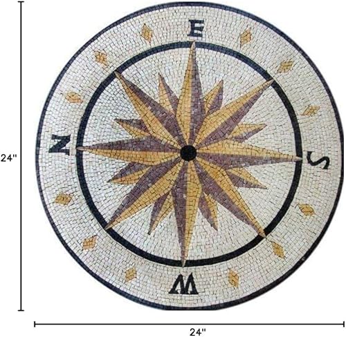 Miniatura 3 de Diseño de brújula de mosaico, piedra redonda, diseños de mosaico, obra de arte de mosaico, incrustaciones de piso de arte de pared de mosaico,