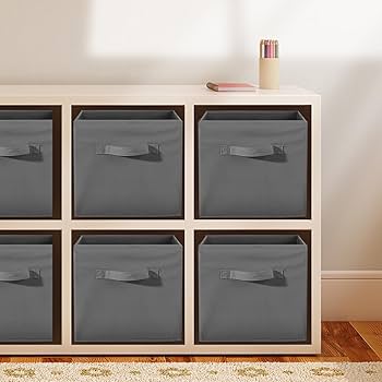 VIIHTYISA Lot De 4 Boîtes De Rangement En Tissu, 28x28x28cm, Avec Poignée En Cuir Synthétique Pour Étagère Cube, Étagères, Penderie, Kaki Et Blanc