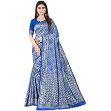 Women's Banarasi Silk Jacquard Kanjivaram Saree With Litchi Silk Unstitched Blouse Piece.Silk Kasturi Royal Blue_Royal Blue Gold