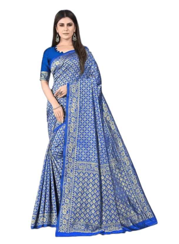 Image of StyleScope Women's Kanjivaram Banarasi Jacquard Silk Saree With Unstitched Blouse Piece (Silk Mix)