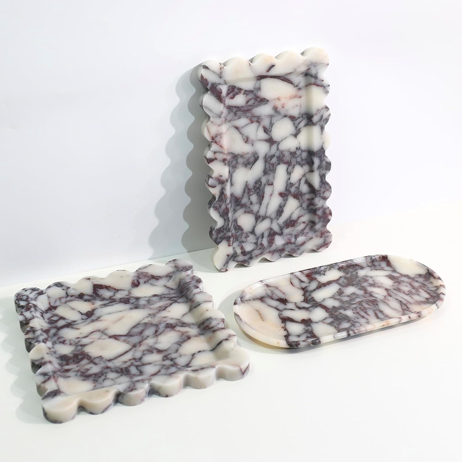 Natural 100% Marble Vanity Tray Luxury Scalloped Marble Storage Square Rectangle Tray for Home Decor Stone Tray for Bathroom Kitchen Candle Key (Square-9.8 * 9.8-Calacatta Viola) - Image 8