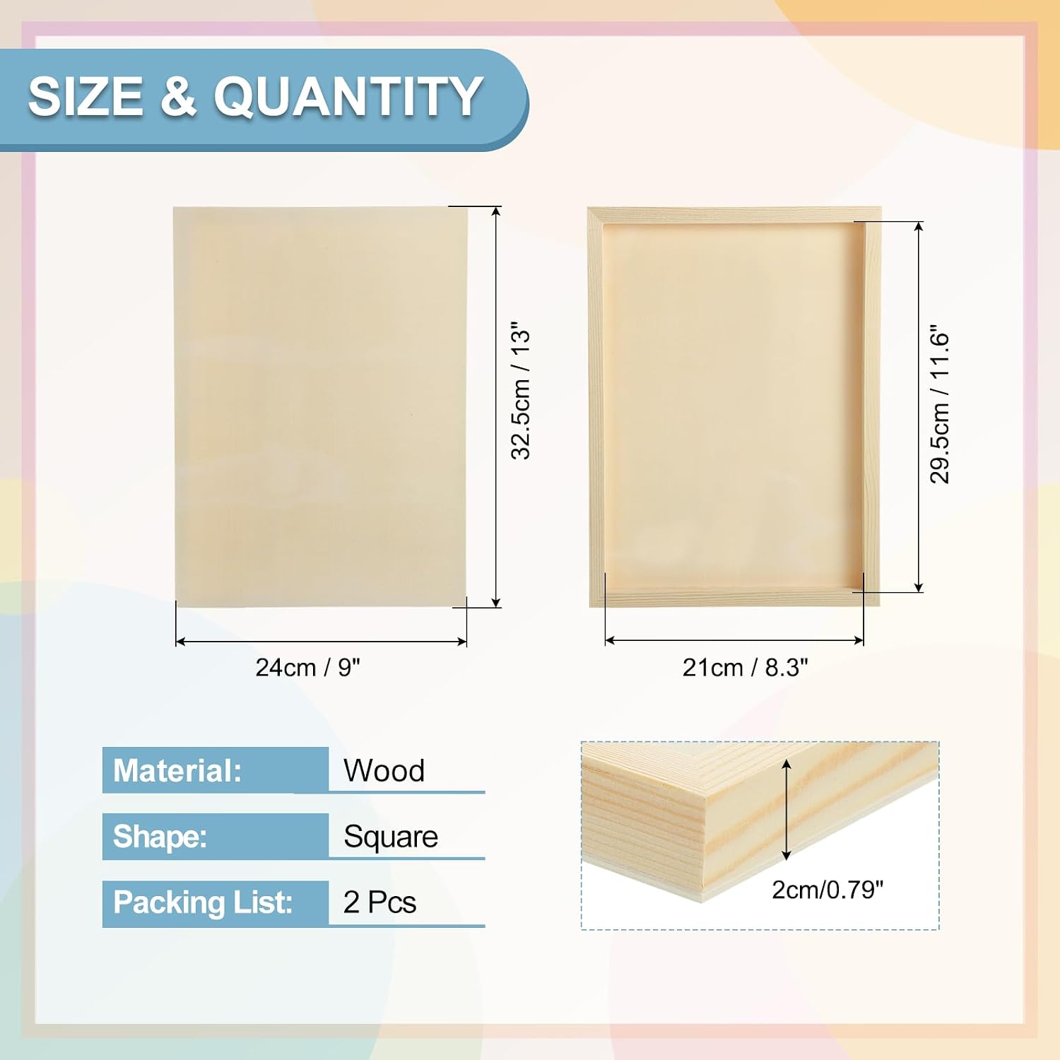 MECCANIXITY 2 Pack Wood Canvas Boards, 9x13 Inch Art Canvases Square Unfinished Wood Panel for Painting, Crafts, DIY Projects, Pouring Art