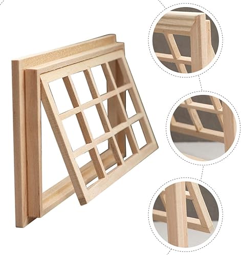 Miniatura 3 de Toyvian Ventanas en miniatura para manualidades 1 12 Escala casa de muñecas de madera Marco de ventana Figuritas - Mini casa de bricolaje Escenas en