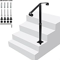 MEWSDEN Wrought Iron Single Post Handrail for 1-2 Steps - Sturdy Outdoor Stair Railing with Base for Porch, Concrete & Garden