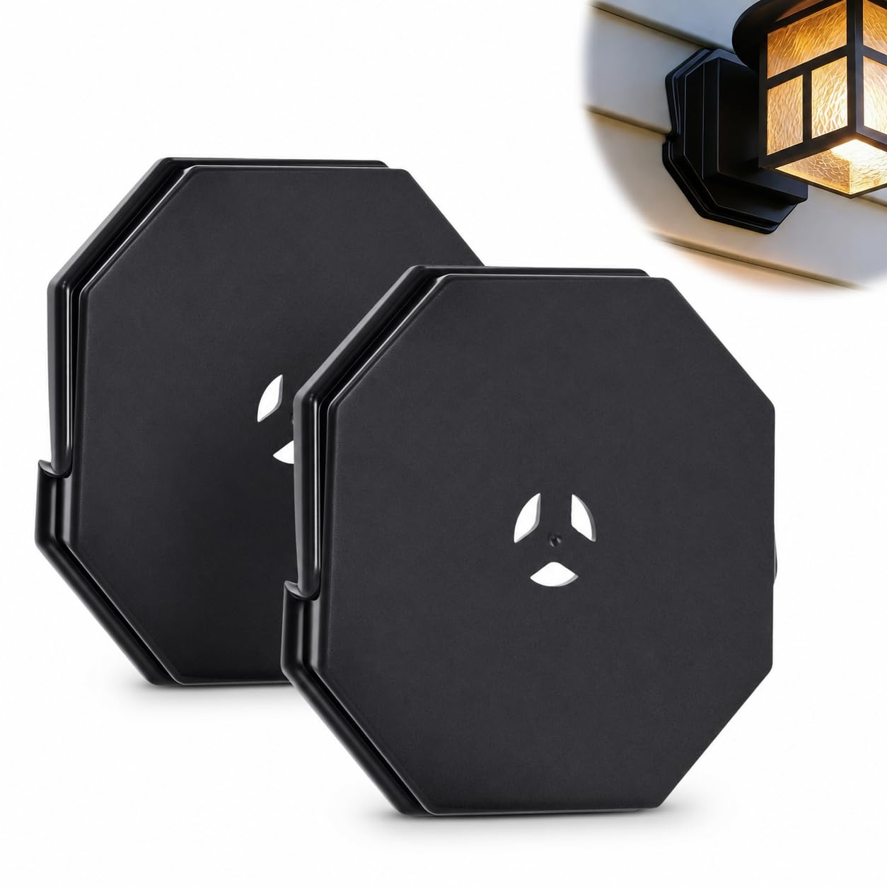Vinyl Siding Mounting Blocks Fits 1/2 in Lap, 4-10 in Siding, Black 2 Pack | 130110006001 Octagon Wall Plate for Outdoor Lights or Cameras, Exterior Light Mounting Block, White