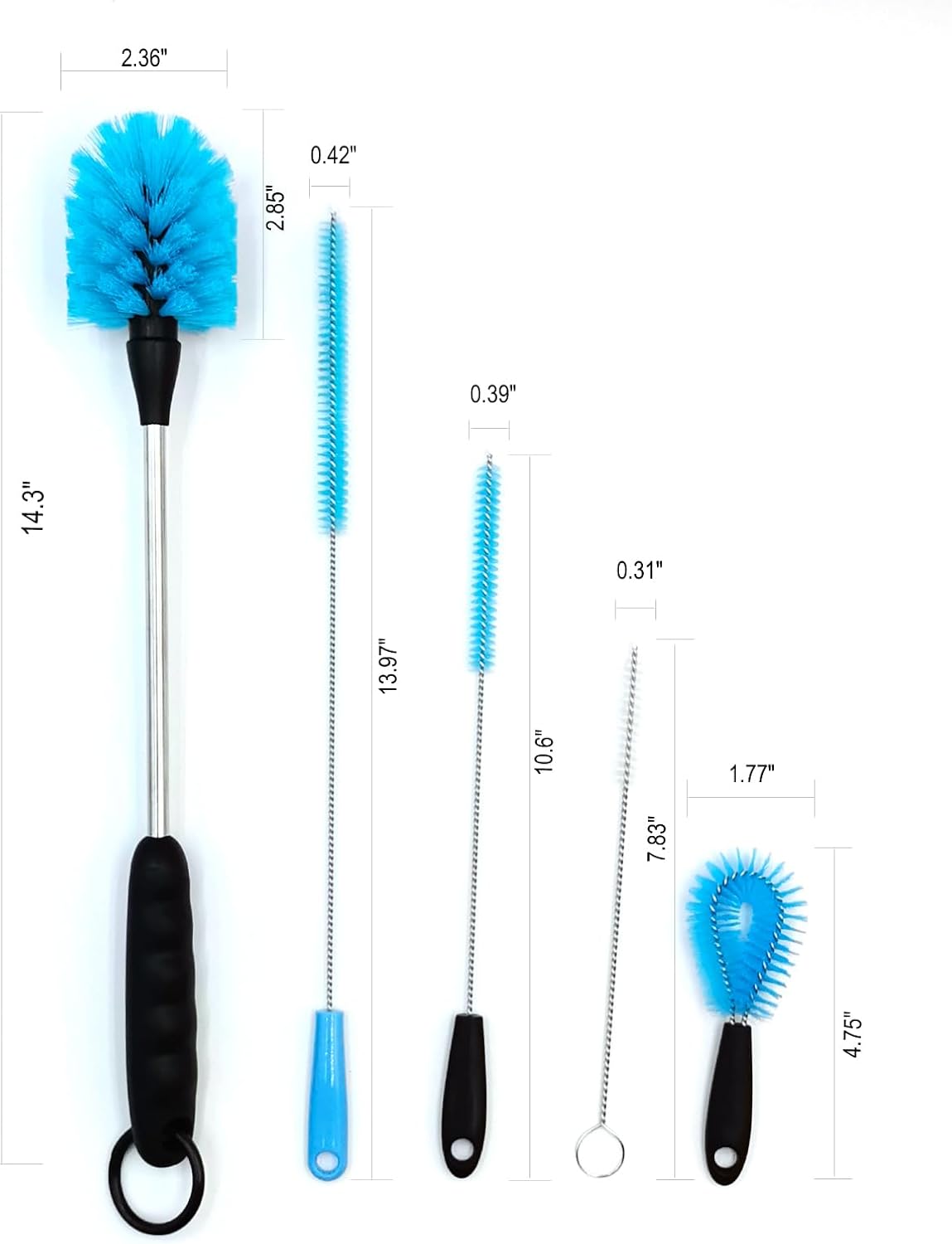 5-in-1 Tumbler Brush Cleaner Set, Cleaning Brush Washing Straw Tube lab Cleaning with Long Handle, for Water Bottle Brush Washing Coffee Mug Kettle Decanter Pipes lids Sinks Cap Covers