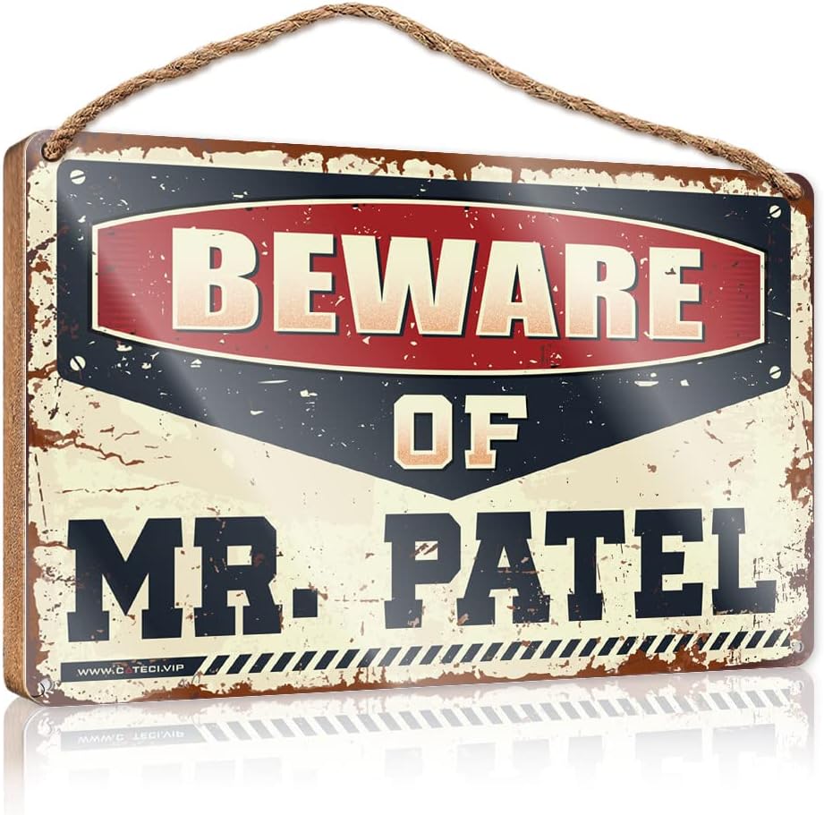 Wooden Sign Plaque | Wooden Board & Danger Smooth Edge - Office Organization/Funny Living Room Wall Decor, Beware of Mr. Patel
