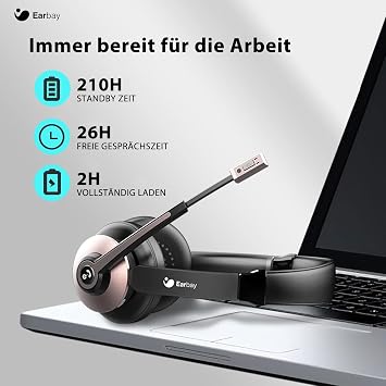 Earbay Wireless Headset Bluetooth Headset with Microphone and Noise Cancelling & USB Dongle Wireless with Microphone Mute & Charging Station for Computer/Phone/Meeting/Call Center/Office