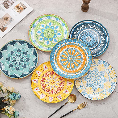 Ahx Dinner Plates Ceramic Plate Set - 10 Inch Large Porcelain Round Plate Sets Of 6 - Flat Colorful Pattern Dining Plates For Kitchen | Family - Dishwasher | Microwave | Oven Safe #TOP5