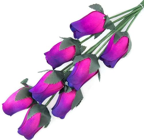 Hot Pink Roses with Purple Tips Bunch of 8 Closed