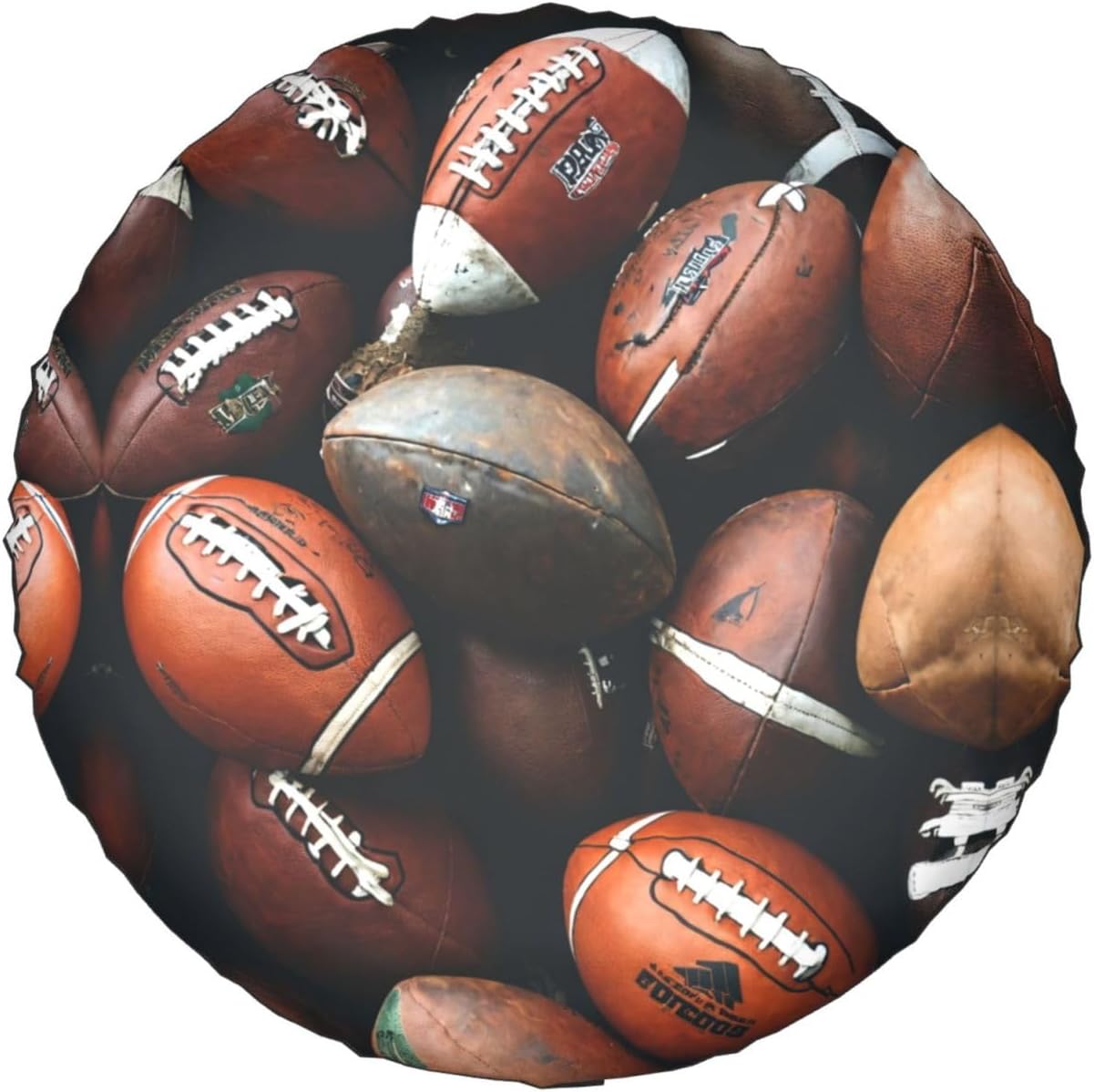 Pile of Footballs Print Tire Cover Universal Spare Wheel for Trailer Rv SUV Truck Camper Travel Accessories