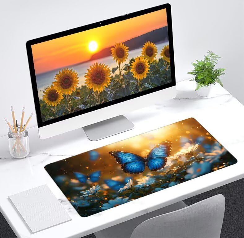 Tapis souris gaming grand format fleur pour décorer votre bureau PC