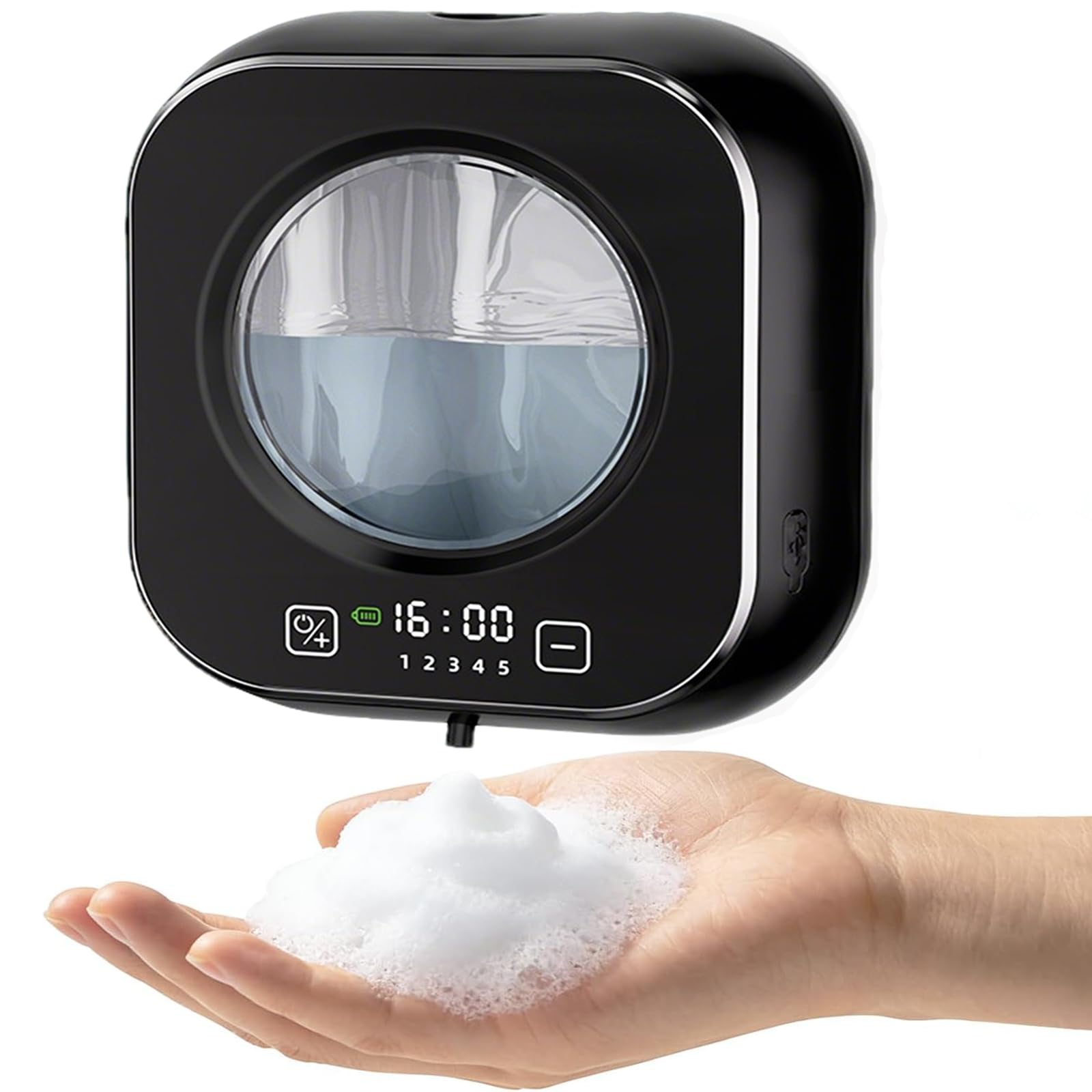 Dispensador de Jabón Automático, Dispensador de Jabón sin Contacto de Pared de 320 ml con Carga USB y Sensor Sispensadores de Jabón Ajustable para Baño Cocina (Negro)
