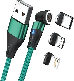 Realpower Cable magnético de 3 amperios, 2 m, color verde con adaptadores