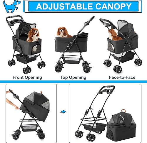 Miniatura 3 de Cochecito para mascotas 3 en 1 para perros pequeños y gatos, cochecito plegable y ligero para perros con transportador desmontable, portátil, para